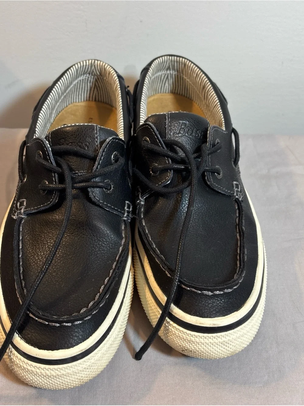 Bass Black and White Leather Boat Shoes
